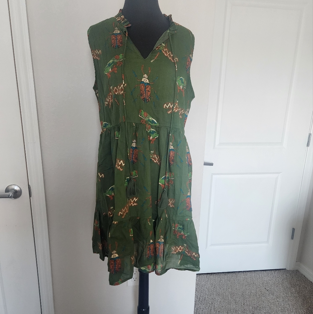 Jude Connally Green Sleeveless Dress with Pattern